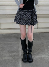 Dylan Check Ribbon Tiered Mini Skirt