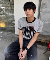 Untitled Drip Applique Ringer Crop Short Sleeve Gray