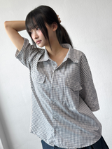 Cake Check Button Collar Short Sleeve Shirt 2 COLORS