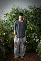 EエッセンシャルプリーツUネック 1/2 Tシャツ (Charcoal)