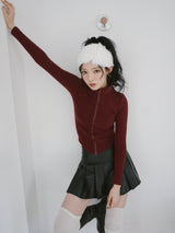 velvet line half-turtleneck zip-up slim top