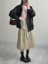 Two-pin tuck cotton flare skirt