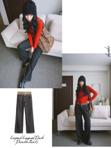 Leopard Layered Dark Denim Pants