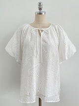 Eyelet Punching Blouse Banding Shorts Set