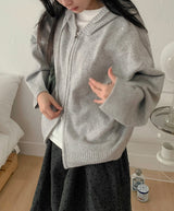 Giten Color Wool Hood Zip-Up Knit Cardigan