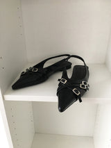 Twist belt slingback flat