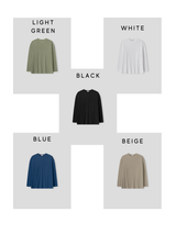 リネン ルーズフィット ラウンド ロングスリーブ Tシャツ (5color) (No.966)