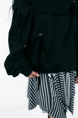 offshoulder ribbon hoodie(black)
