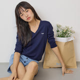 Lace V-neck Knit_navy