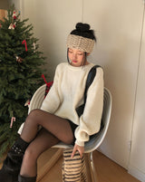 [Wool 20%] ドビーラインアルパカラウンドニット