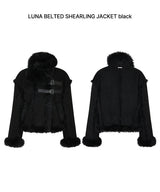 LUNA BELTED SHEARLING JACKET black