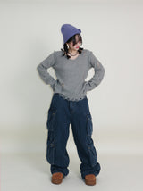 Zelda Double Pocket String Wide Denim Pants