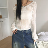 エルディシースルーリボンホルターストラップクロップ長袖Tシャツ