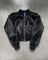 LEATHER WATERSLIDE CROPPED BOMBER