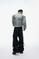 Distressed Burnout Cropped Denim Jacket