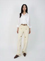 PUPPY EMBROIDERED CREAM DYED STRAIGHT DENIM code 26226