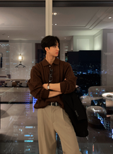 All-Day Cable Pattern Two-Button Collar Knit