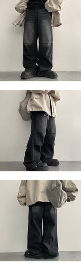 Weha knee shirring wide denim pants
