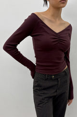 [MADE] Shabni V-neck Shirring Long-sleeved T-shirt