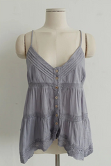 レース ブリーズ ボタン キャミ トップ (WHITE, VIOLET GRAY 2COLORS!)