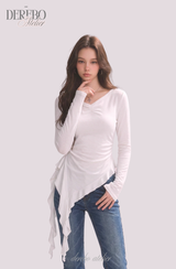 Side Shirring Lady Long Sleeve T-shirt