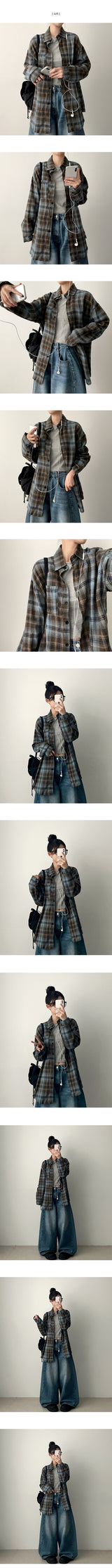 Carv Sky Brown オーバーサイズフィットチェックシャツ