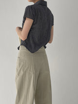 Check Shirred Short Sleeve Blouse