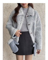 Cozy Flip-collar Fleece Short Jacket (Mitten Set)