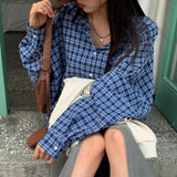 [Same-day shipping🚚/Jangmaru look☔] ボウオーバーフィットボクシーロングスリーブチェッカードシャツ 2 colors