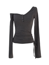 off-shoulder shirring strap T (4color)