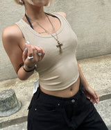 1+1 Cream slim crop top (other color random)