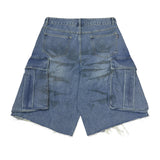 Dirty wide bermuda pants_Denim blue
