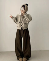 Rutte Corduroy Side Pin Tuck Slit Banding Wide Pants