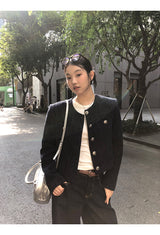 ネイビー ツイード ノーカラー センス ジャケット