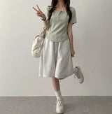 Waddoo hem round button short sleeve tee