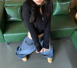 (TOP & ZIP-UP SET!) DAMAGED CROPPED-FIT KNIT ZIP-UP - 3 COLOR