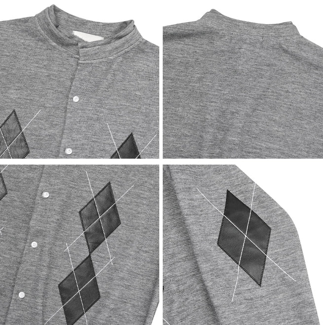 Scent Leather Patch Argyle Cardigan