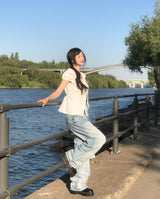テロ ダブルバックポケットエンボストデニムパンツ