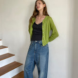 Summer Linen Round Neck Cardigan_Olive