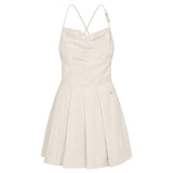 BACK POINT PLEATS WOVEN DRESS [MULTI]