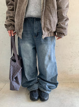 [unisex] Sieon Pocket Curved Wide Denim Pants