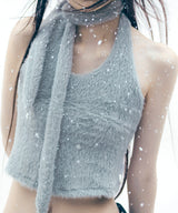 Muffler Knit Halter Top / Grey