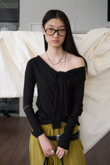 Off-Shoulder Tie Sleeve (Black)
