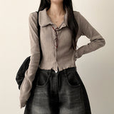 Ronnie Punching Collar Snap Punching Knit Cardigan