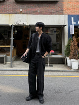 Slub strip denim pants