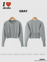 Two-color striped cropped long-sleeved cardigan