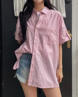 Fruity Pocket Stripe Roll-up Short Sleeve Shirt