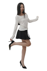 Hugging ribbon pleated skirt, Black