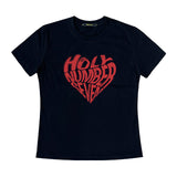 ハートグラフィックスリムフィット半袖Tシャツ_ブラック&レッド
