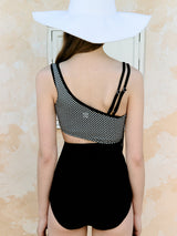 CUT OUT CHECK SWIMSUIT BLACK